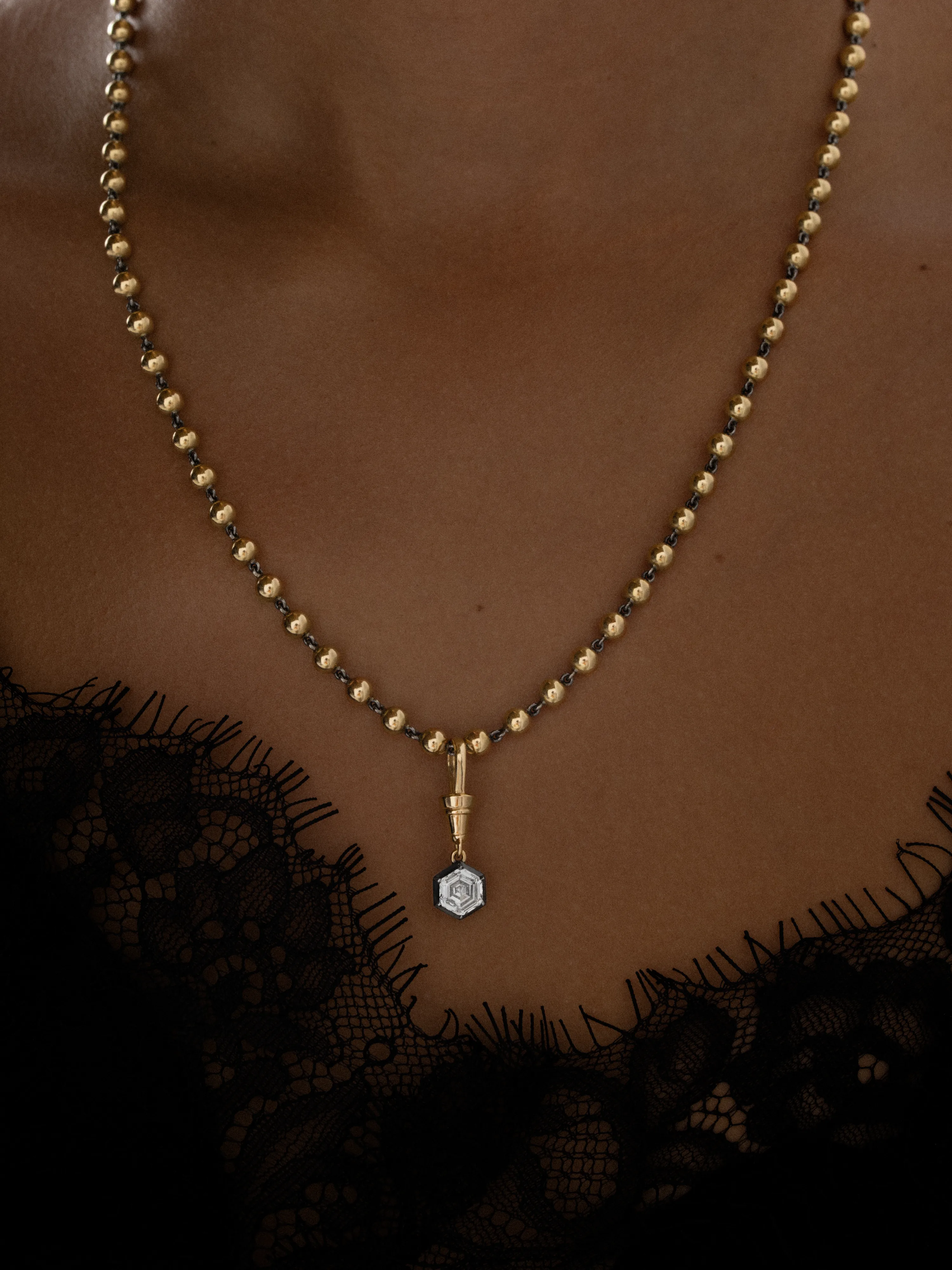 Ball n Chain 2.04ct Hexagon Diamond Pendant View 3