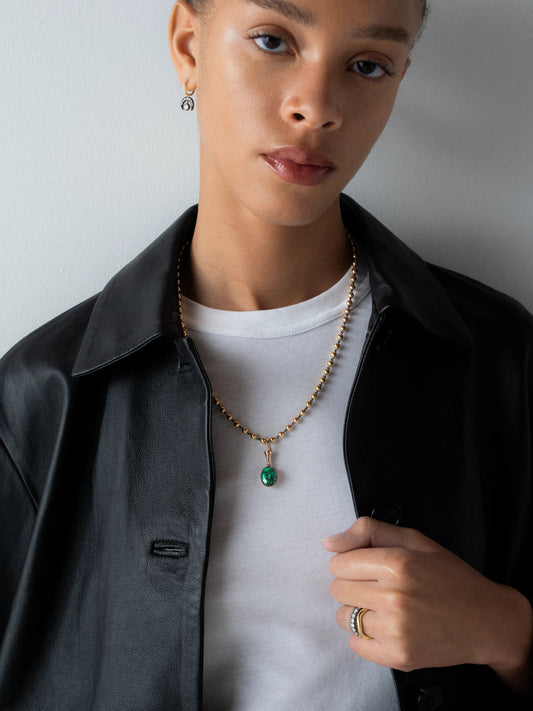 Ball n Chain 4.97ct Oval Cut Emerald Pendant View 3