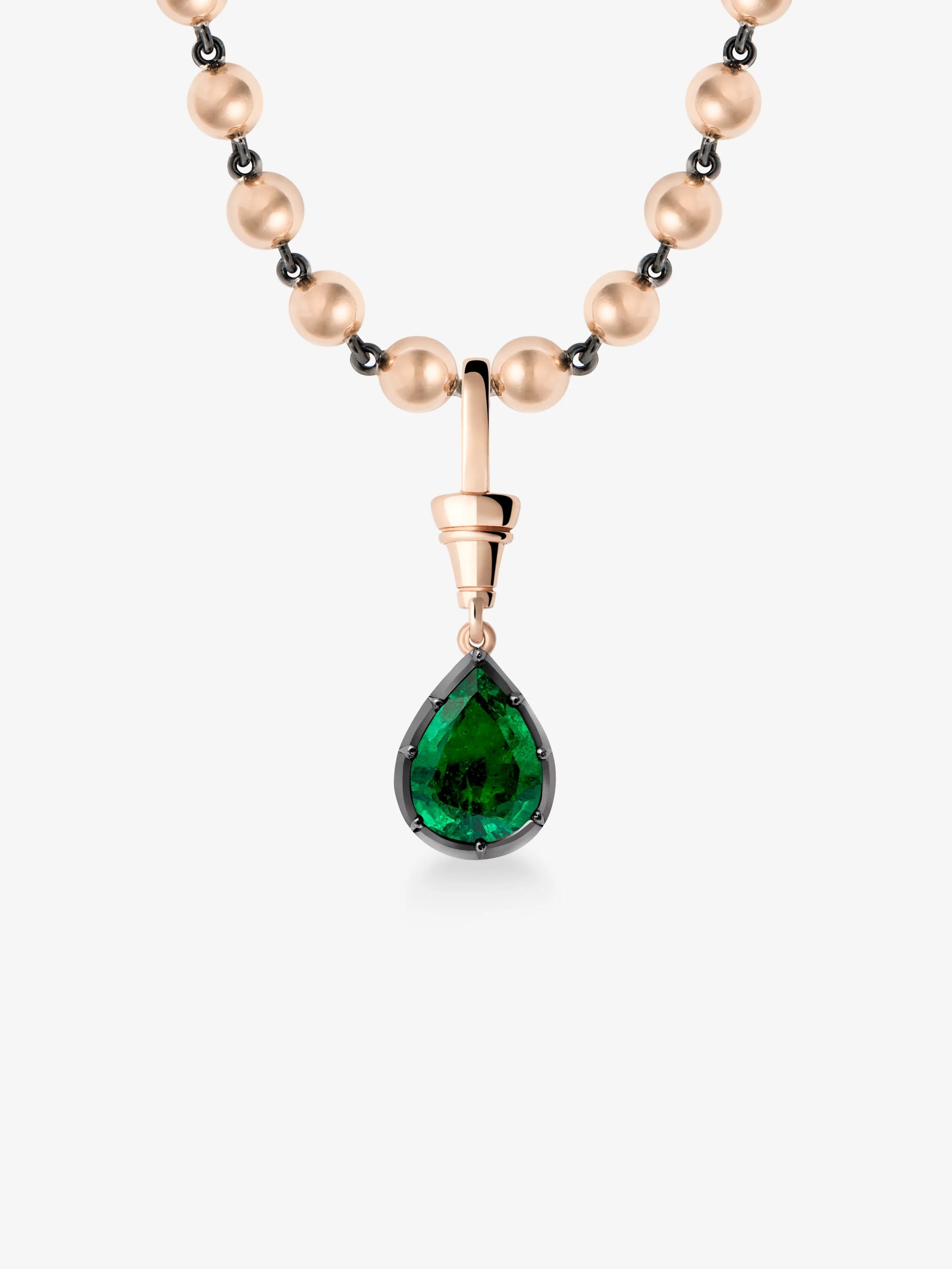 Ball n Chain 2.21ct Pear-Shaped Emerald Pendant View 2