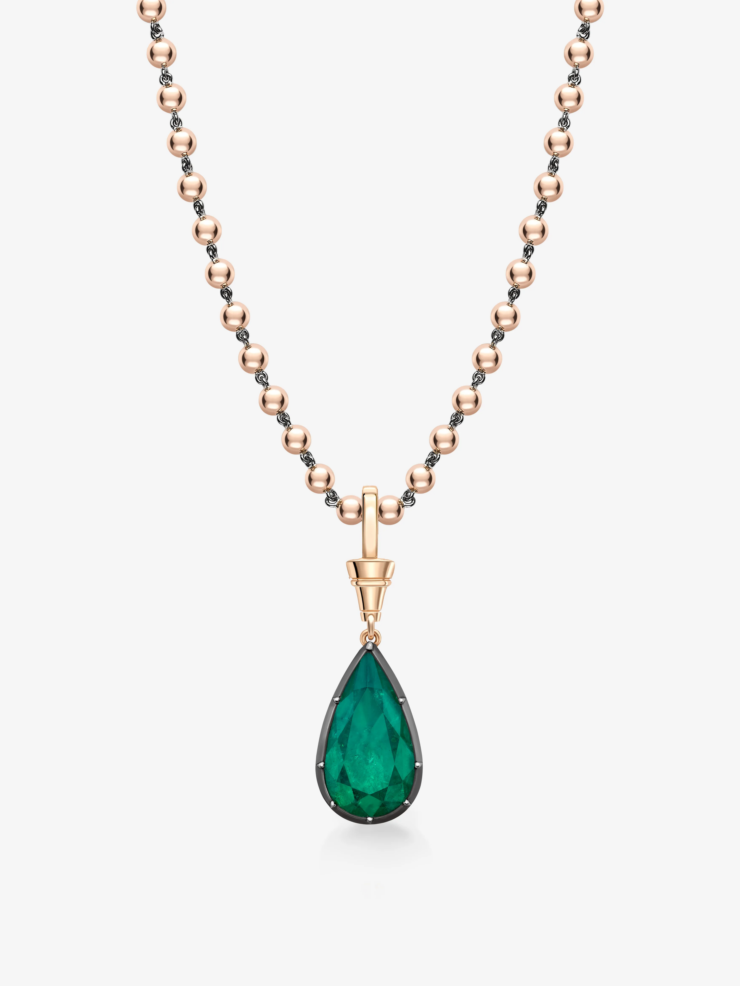 Ball n Chain 5.14ct Pear-Shaped Emerald Pendant View 2