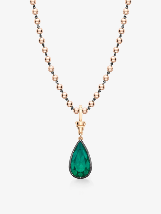 Ball n Chain 5.14ct Pear-Shaped Emerald Pendant View 2