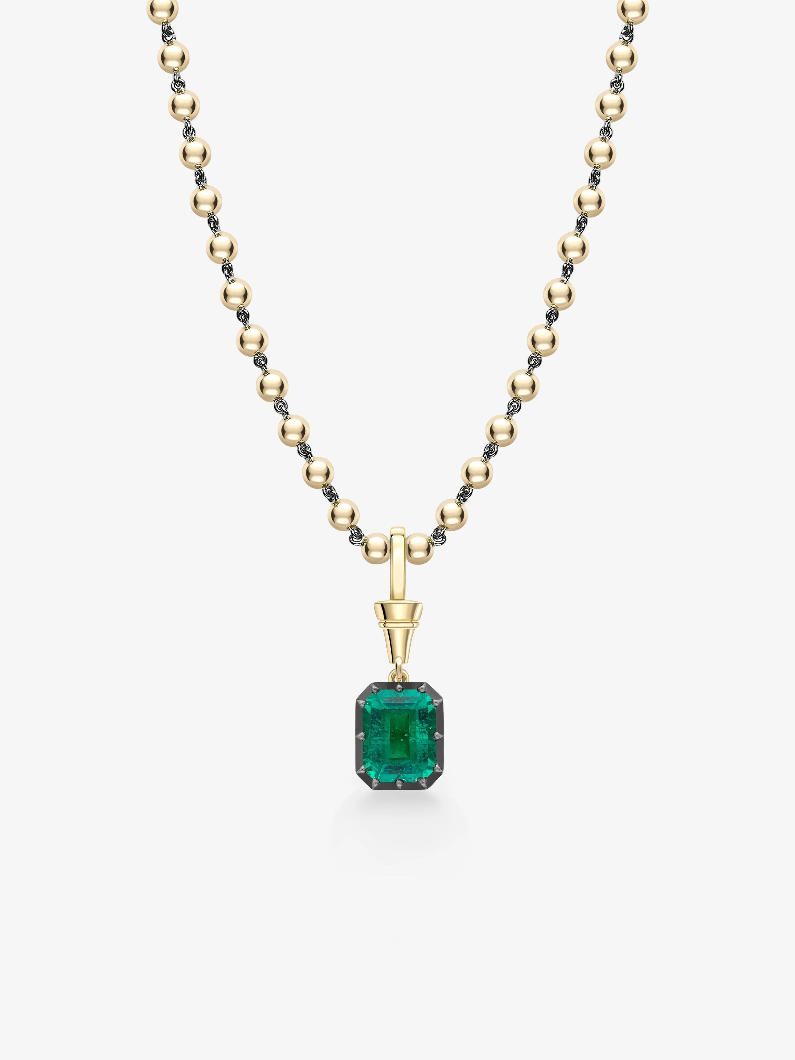 Ball n Chain 3.53ct Emerald Cut Emerald Pendant View 2