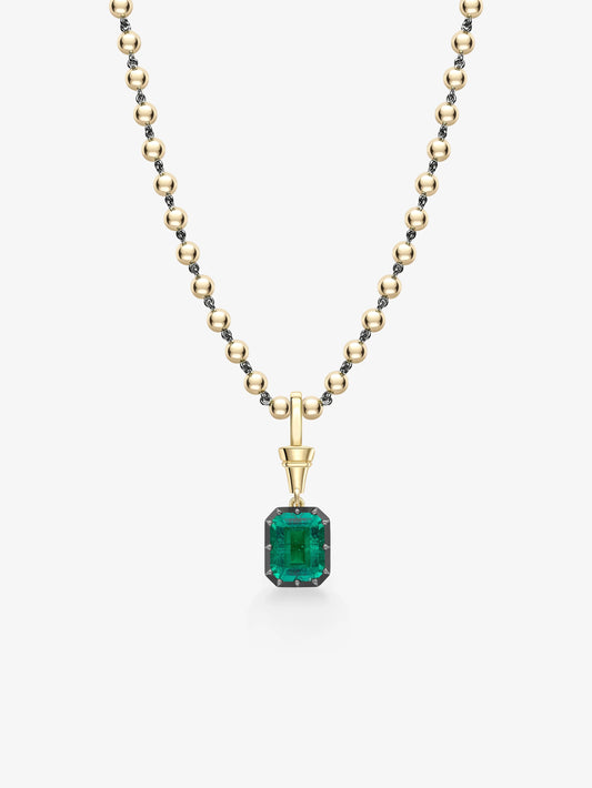 Ball n Chain 3.53ct Emerald Cut Emerald Pendant View 2