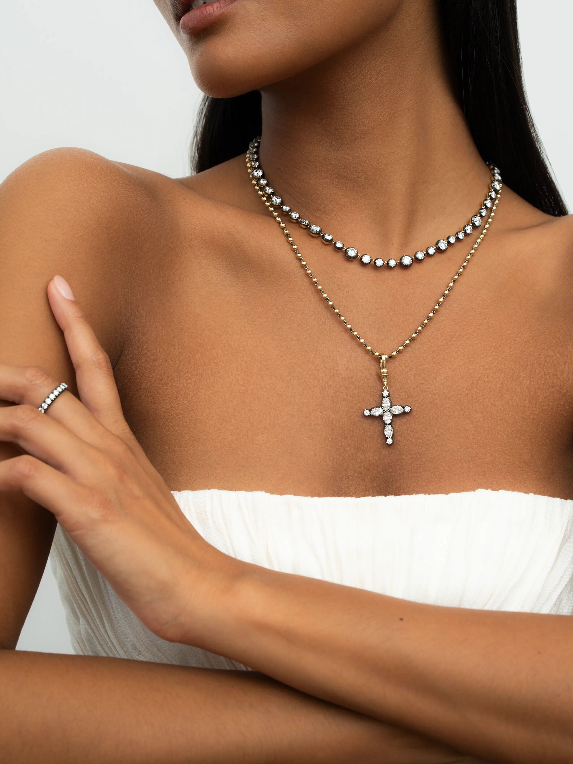 Oval Diamond Cross Pendant View 3