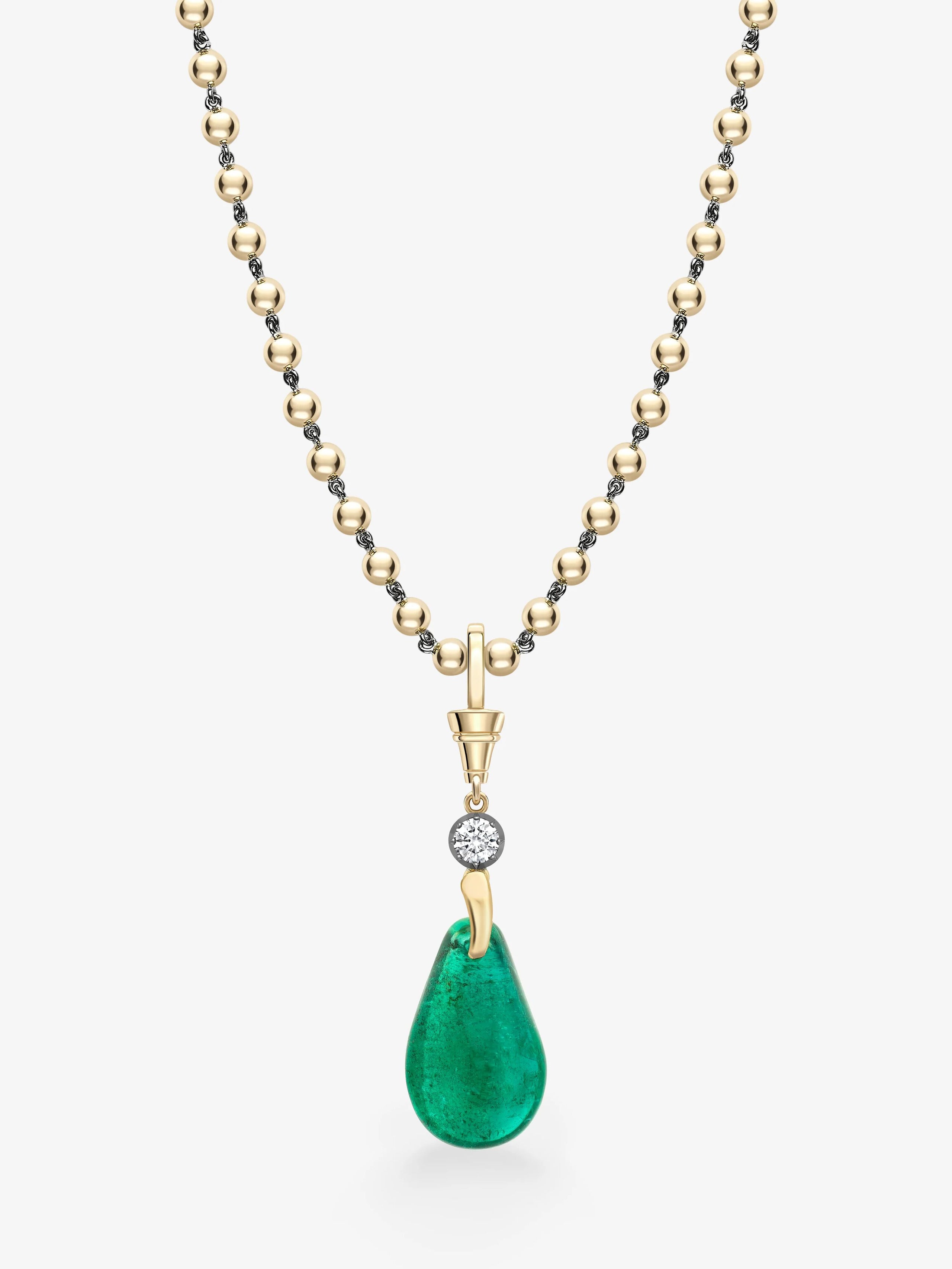 Fruit Salad Polished Emerald Pear & Diamond Pendant View 2