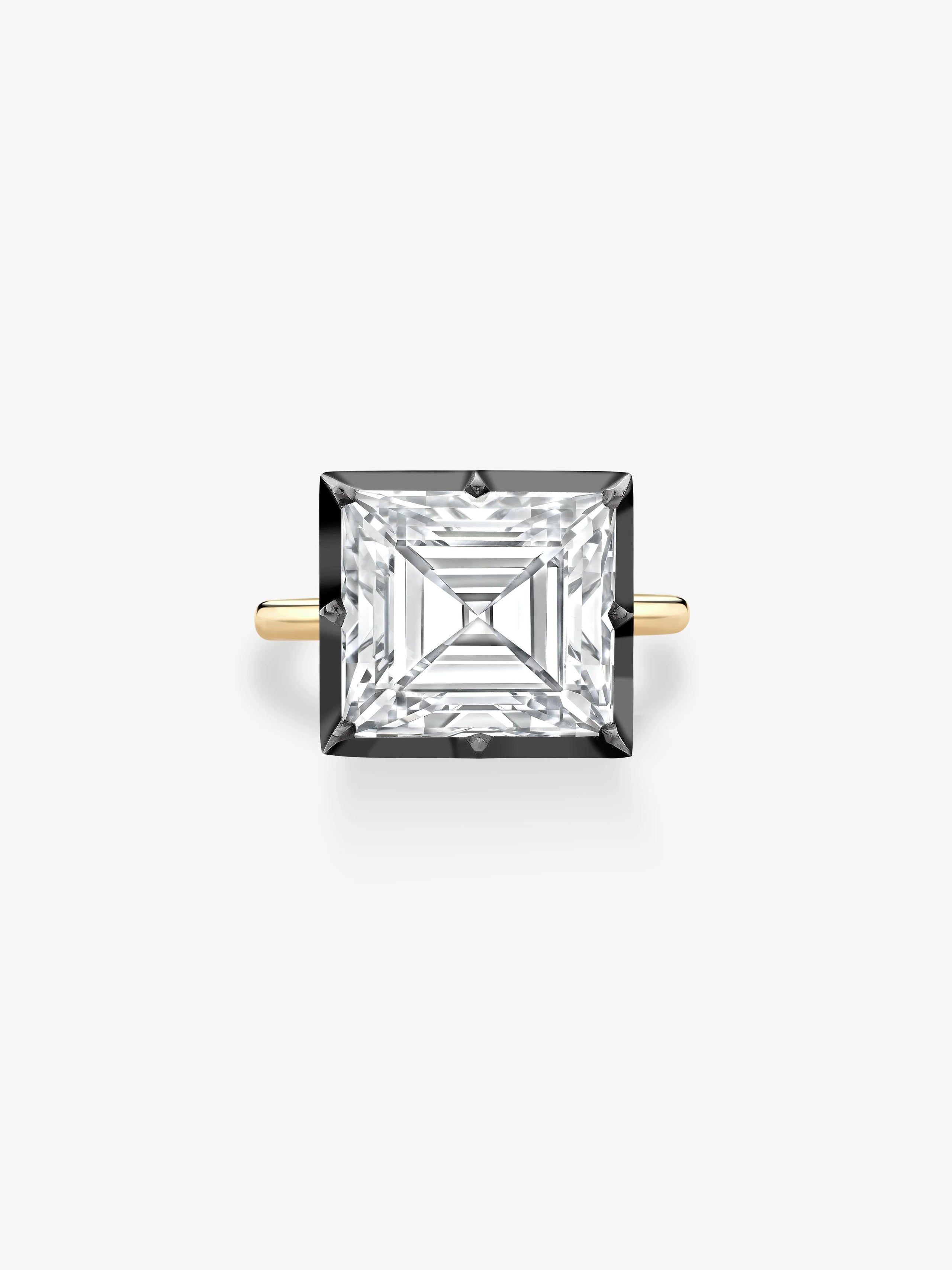 10.48ct East-West Emerald Cut Diamond Button Back Ring View 1