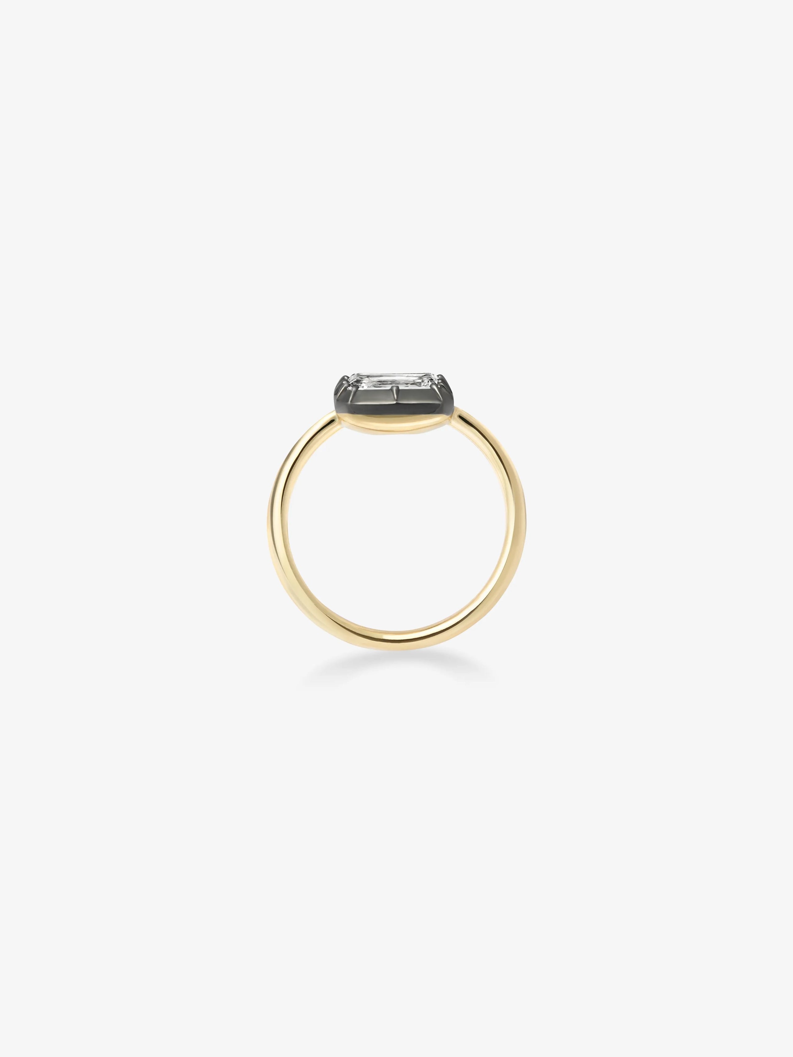 1ct East-West Emerald Cut Diamond Button Back Ring View 2