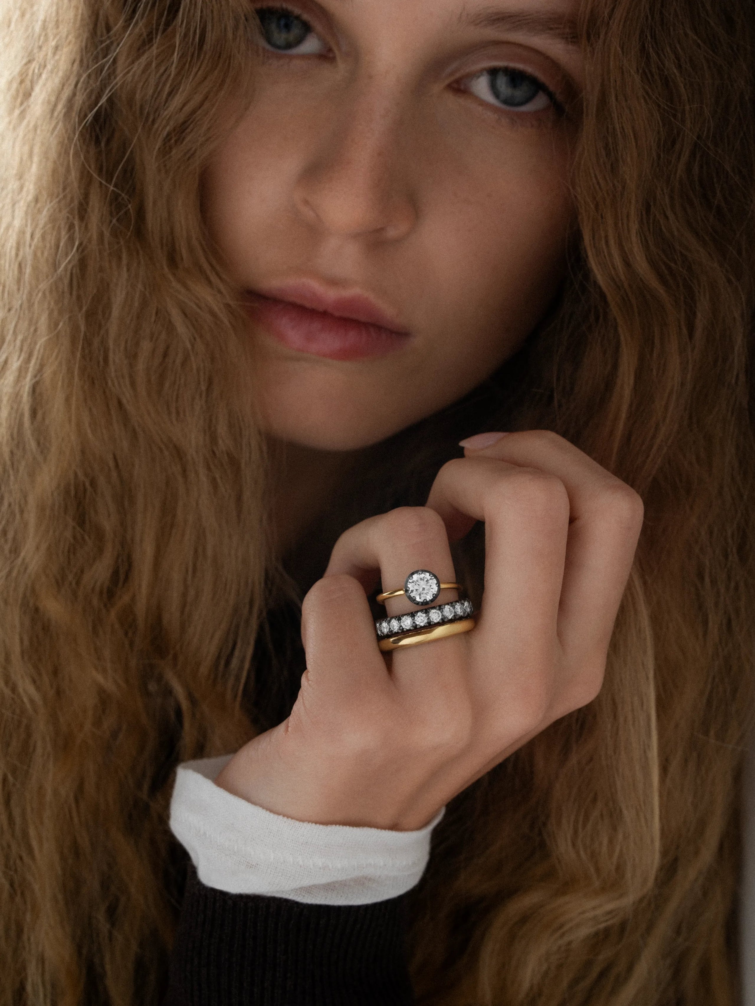 1.04ct Diamond & Blackened Gold Button Back Ring View 3