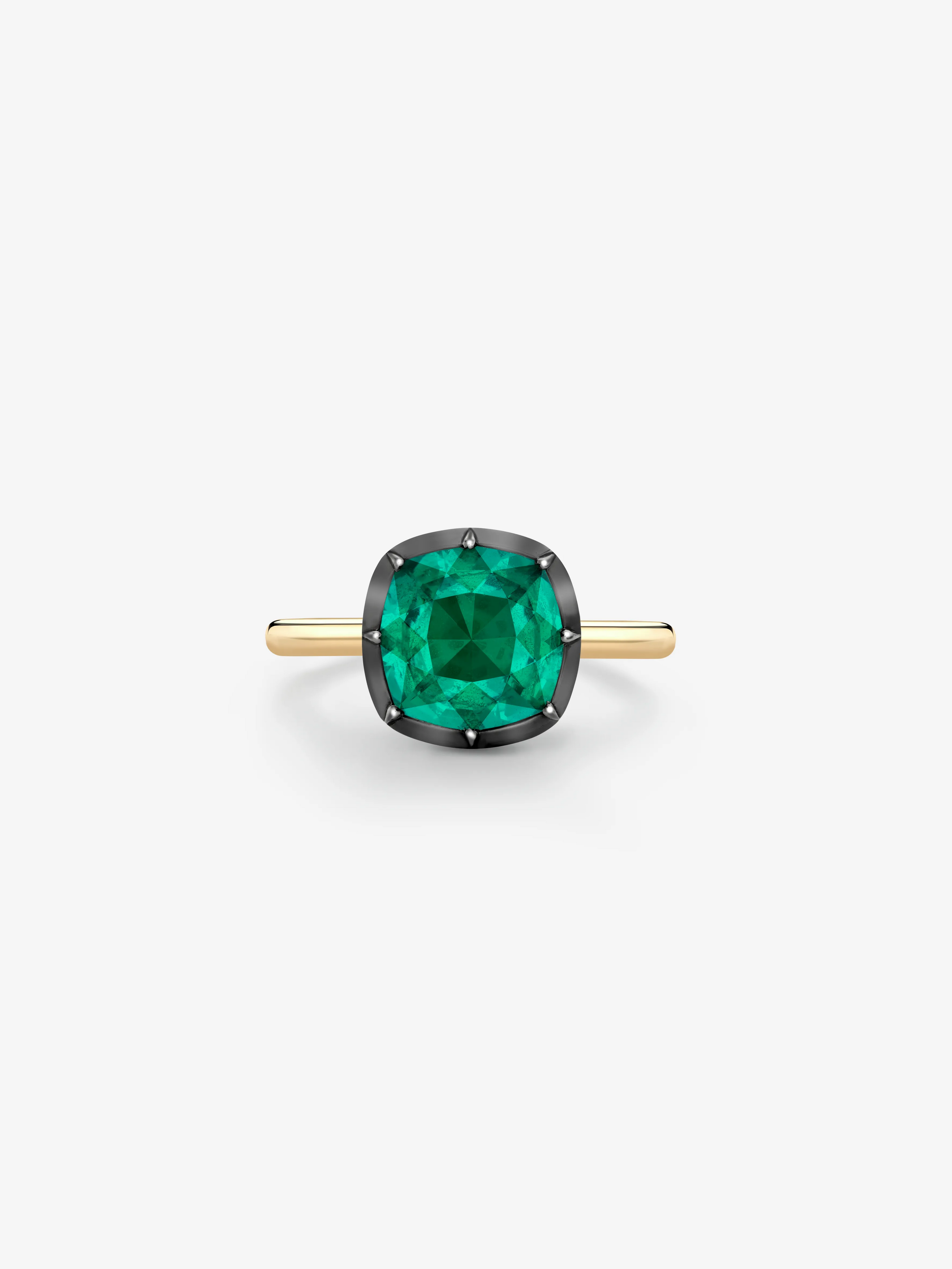 2.28ct Cushion Cut Emerald Button Back Ring View 1