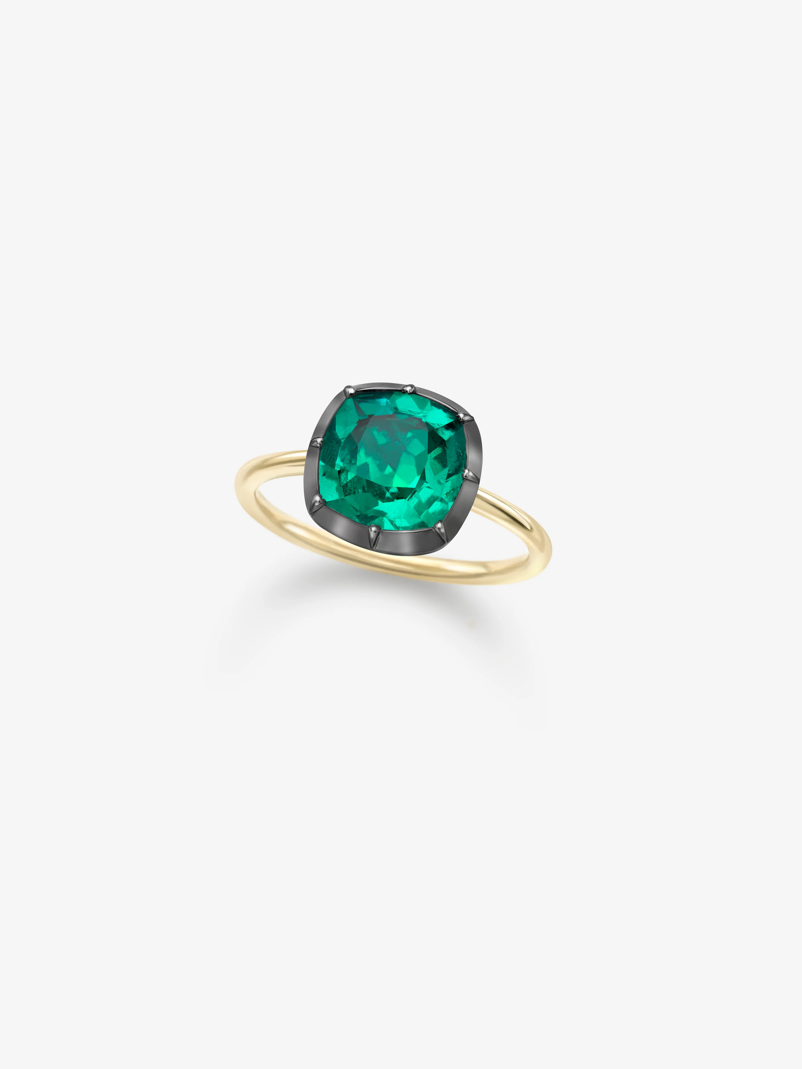 2.28ct Cushion Cut Emerald Button Back Ring View 2