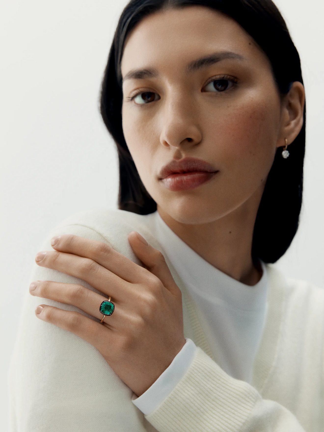 2.28ct Cushion Cut Emerald Button Back Ring View 3