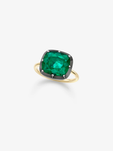 5.30ct East-West Cushion Emerald Button Back Ring