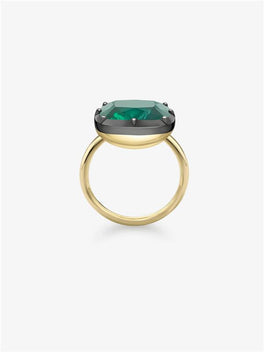 7.04ct East-West Cushion Emerald Button Back Ring