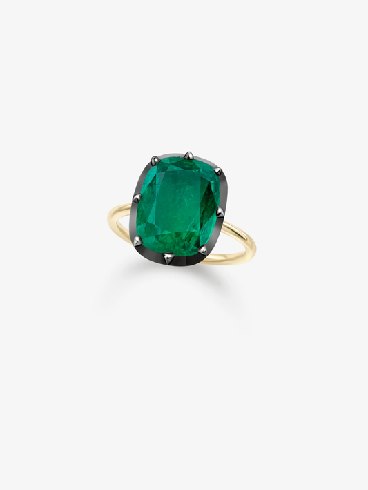 7.07ct Cushion Emerald Button Back Ring View 2