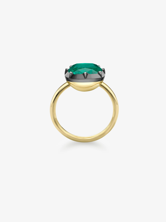 7.07ct Cushion Emerald Button Back Ring View 3