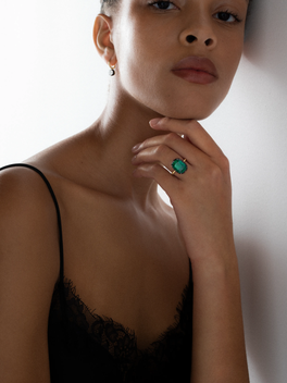 7.07ct Cushion Emerald Button Back Ring