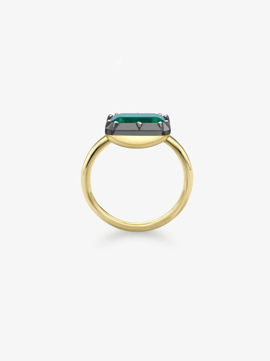 2.08ct East-West Emerald Cut Emerald Button Back Ring View 3