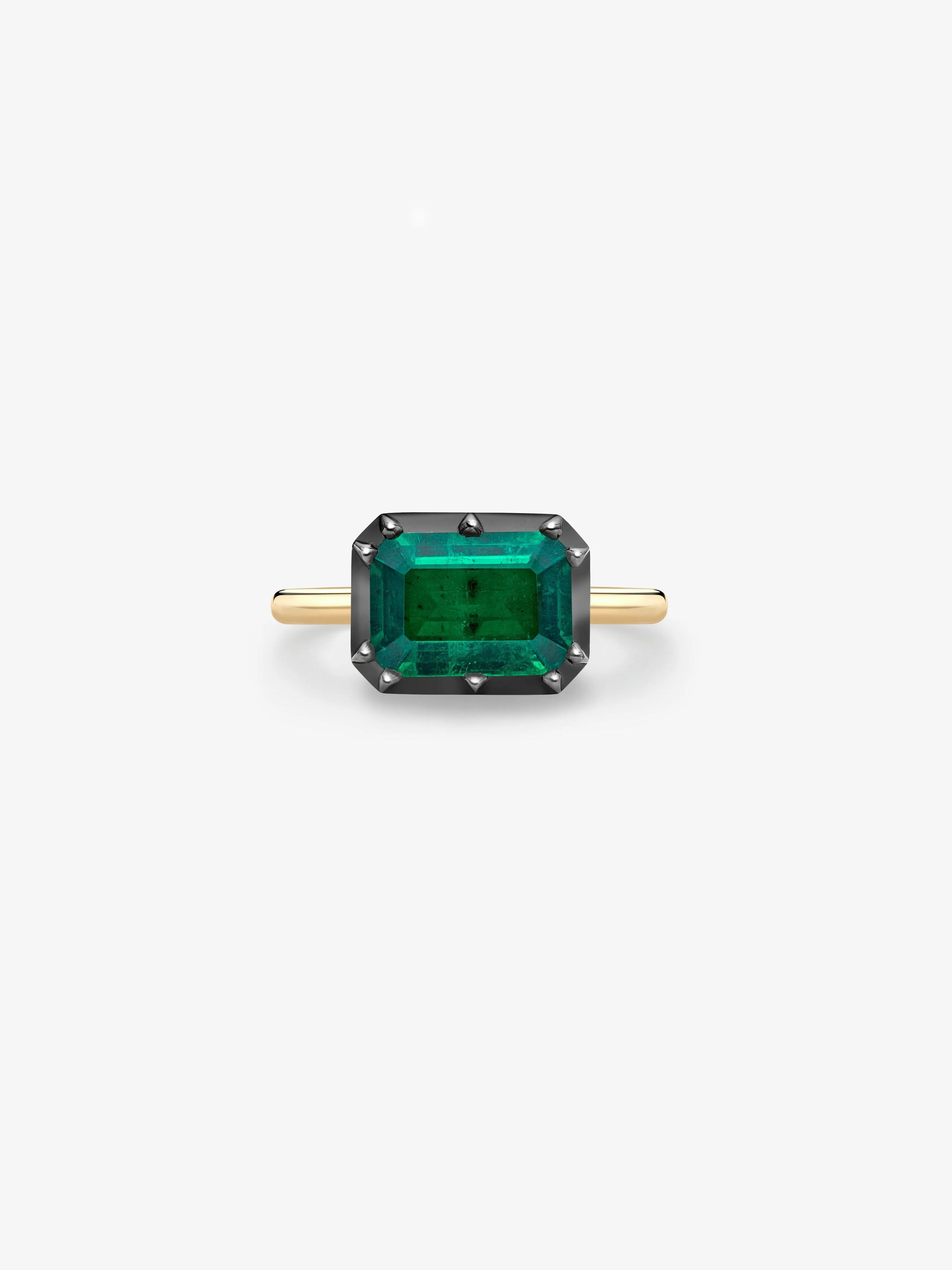 2.37ct East-West Emerald Cut Emerald Button Back Ring View 1