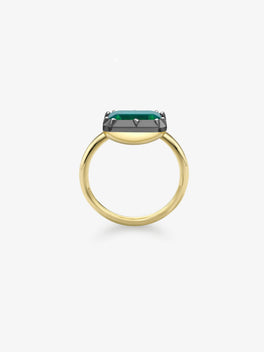 2.37ct East-West Emerald Cut Emerald Button Back Ring