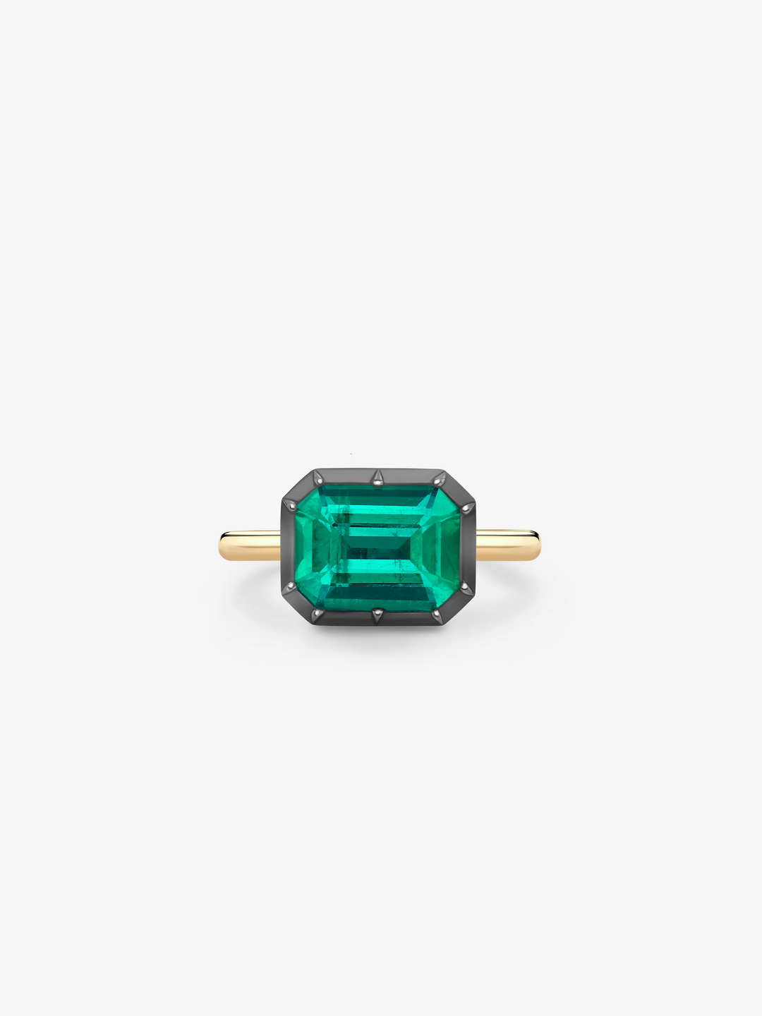 2.89ct East-West Emerald Cut Emerald Button Back Ring  View 1