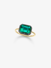 2.89ct East-West Emerald Cut Emerald Button Back Ring