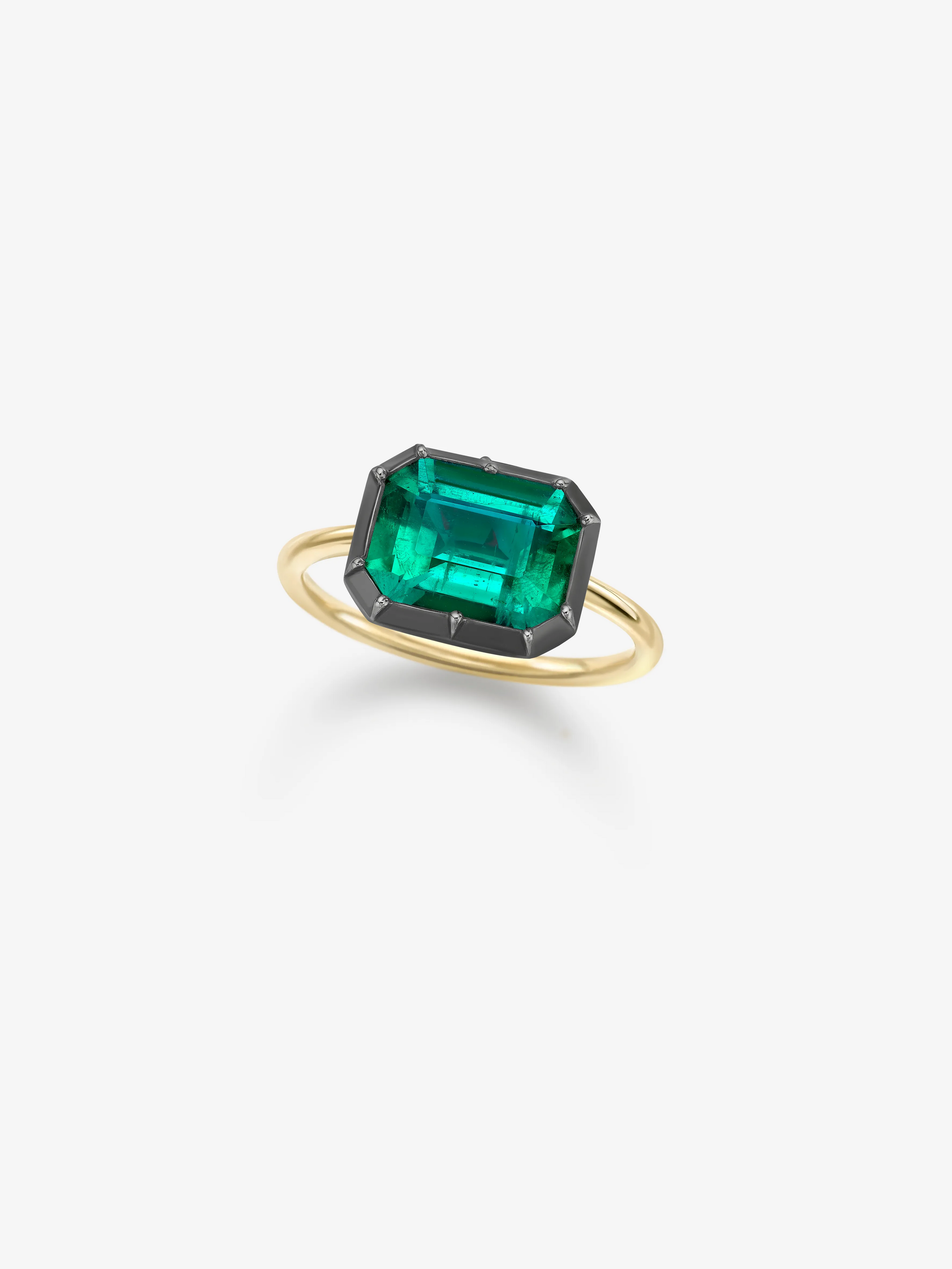 2.89ct East-West Emerald Cut Emerald Button Back Ring View 2