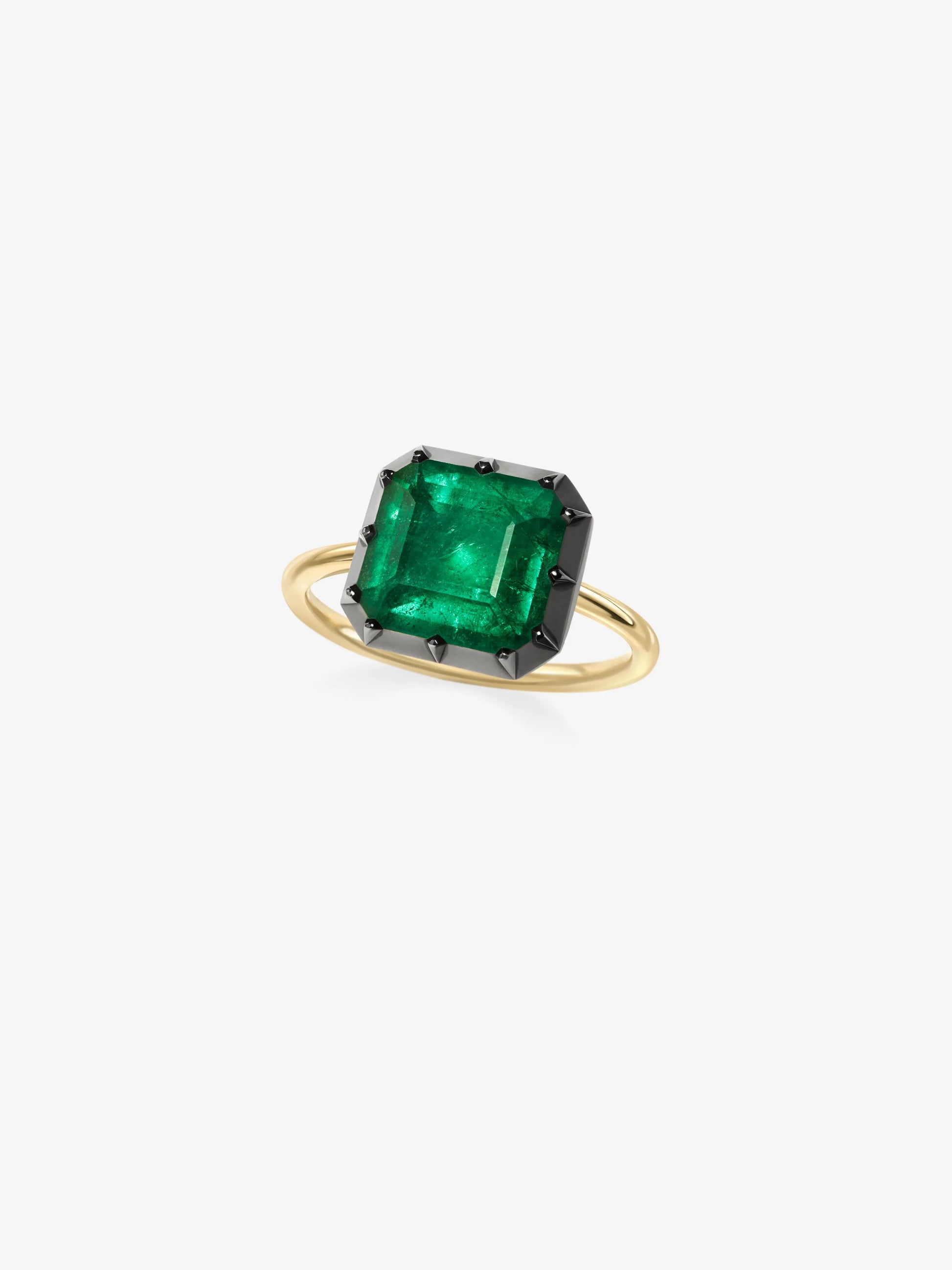5.09ct East-West Emerald Cut Emerald Button Back Ring View 2