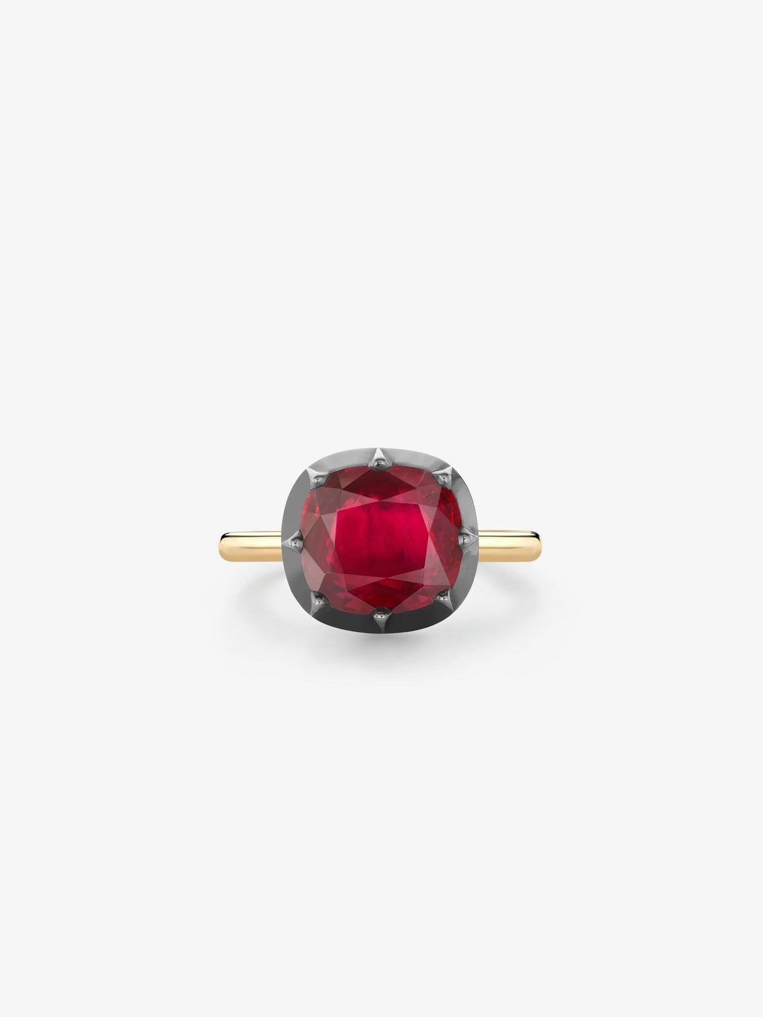 3.06ct East-West Cushion Ruby Button Back Ring  View 1