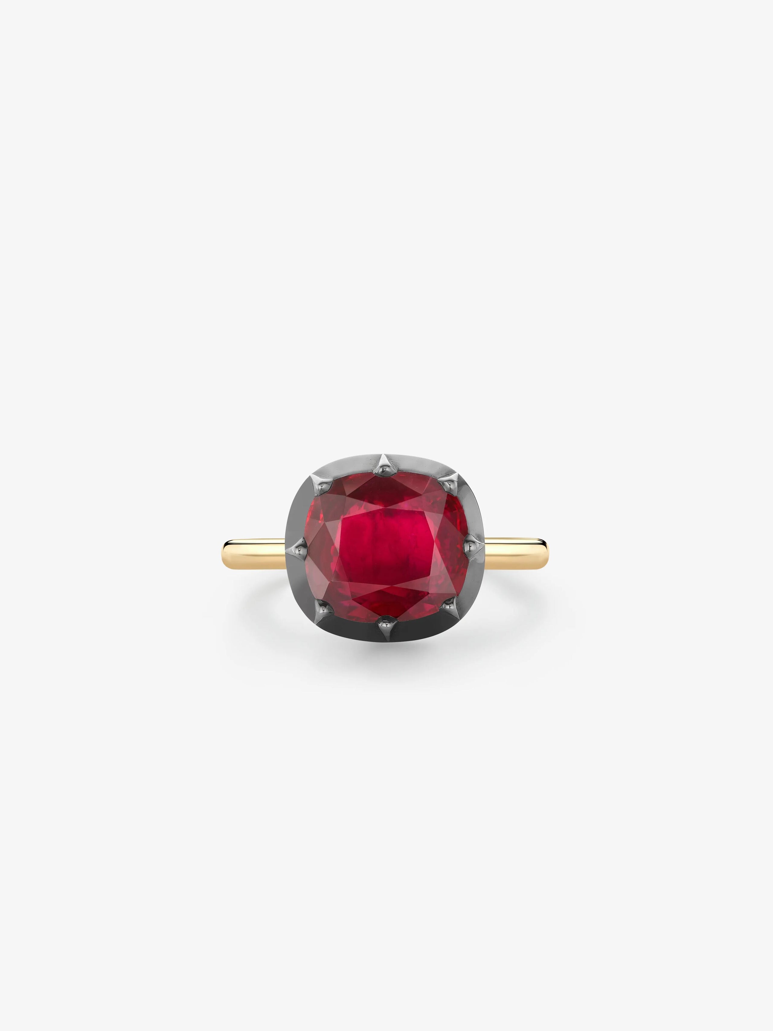 3.06ct East-West Cushion Ruby Button Back Ring View 1