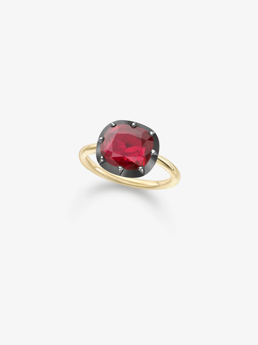 3.06ct East-West Cushion Ruby Button Back Ring View 2