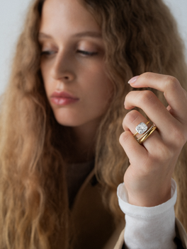 2.01ct East-West Cushion Diamond Button Back Ring