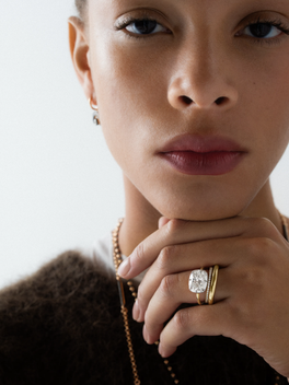 3.06ct East-West Cushion Diamond Button Back Ring