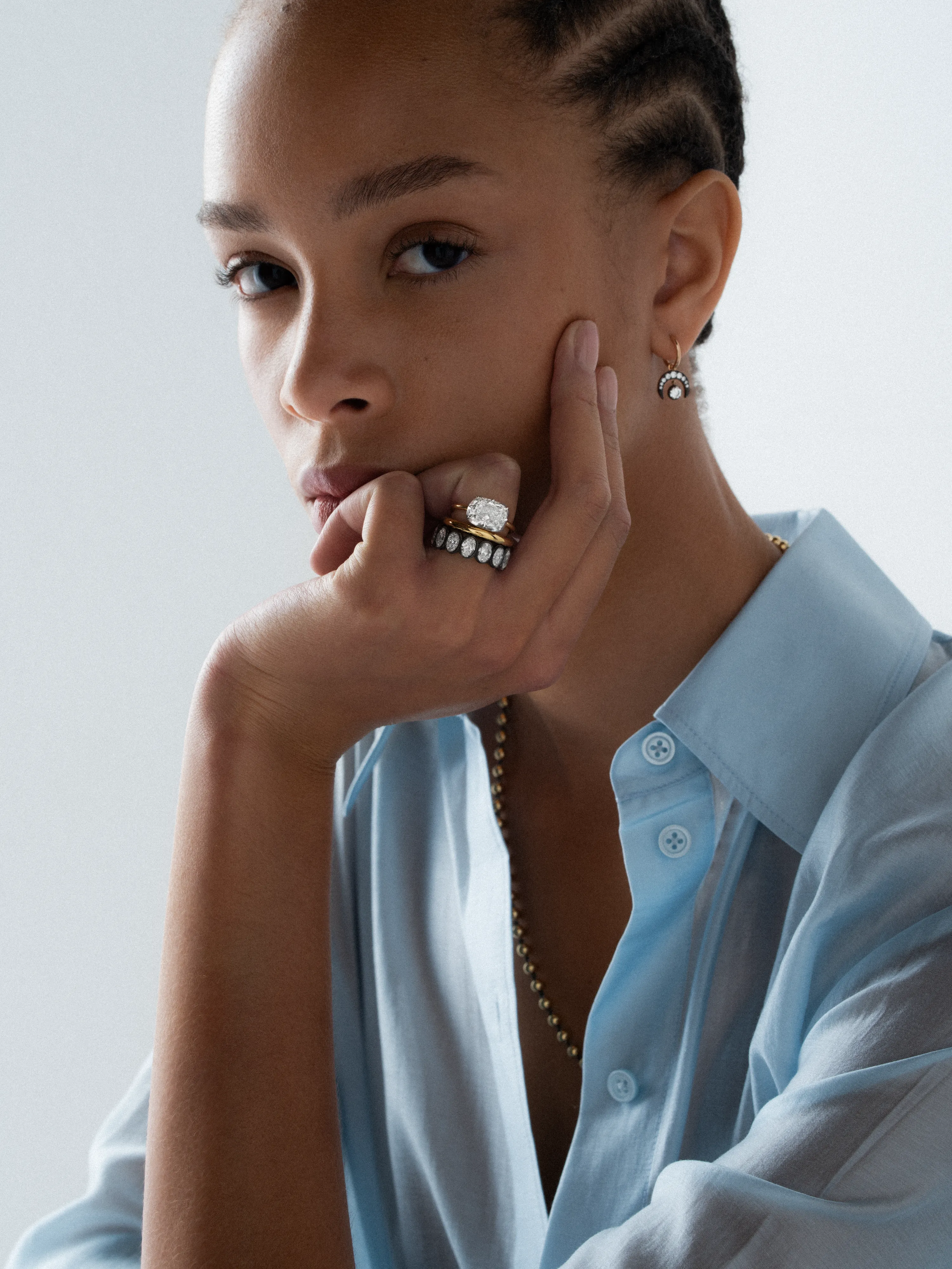 4.04ct East-West Cushion Diamond Button Back Ring View 3