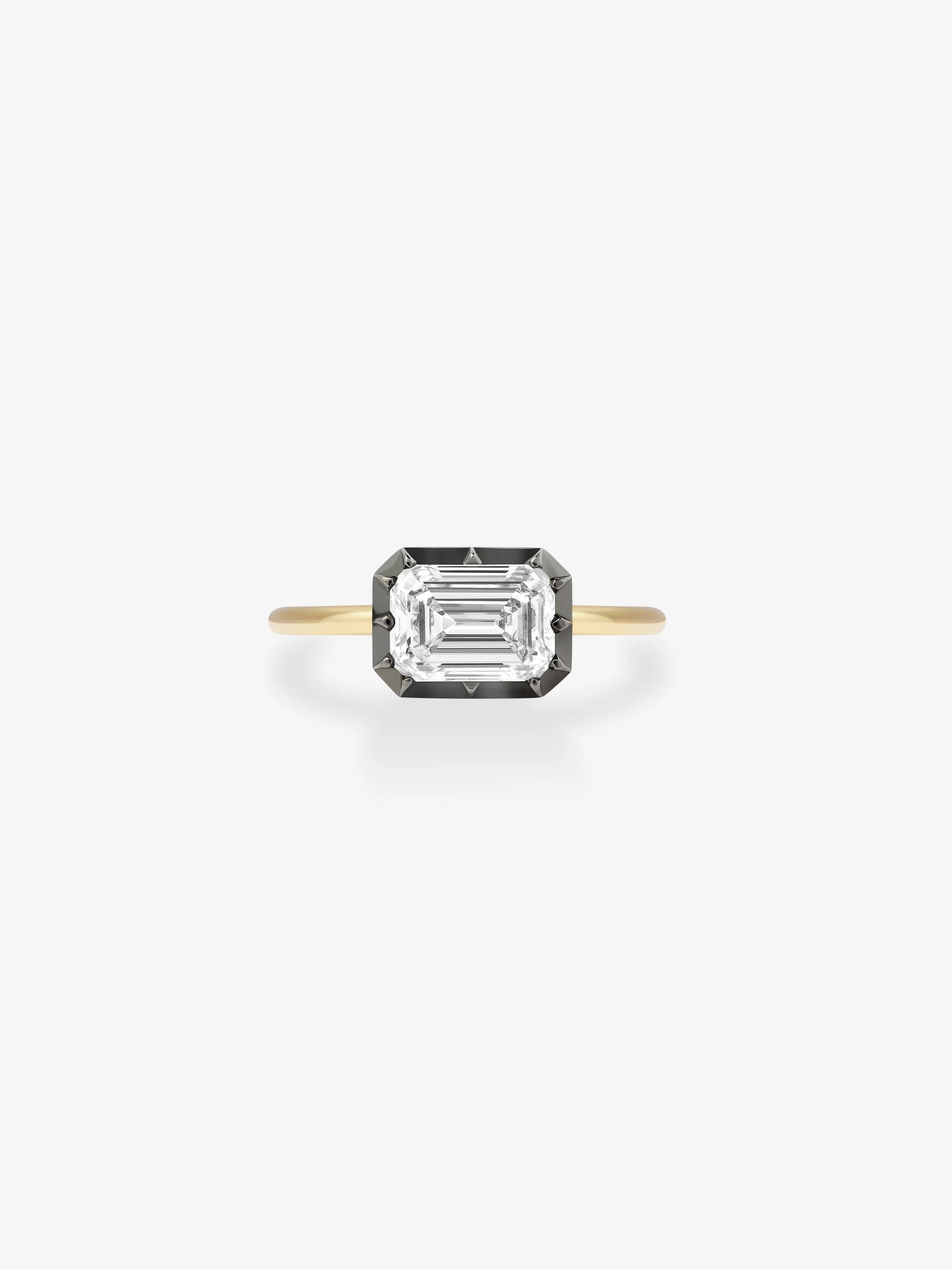 1.50ct East-West Emerald Cut Diamond Button Back Ring | Jessica