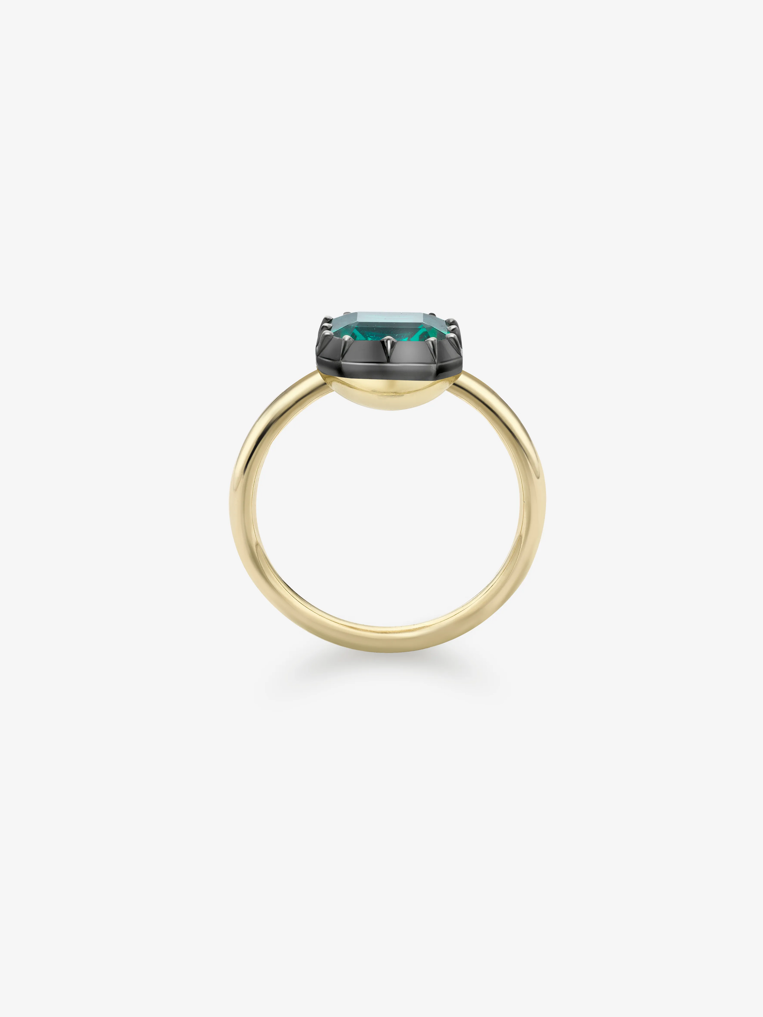 1.39ct East-West Emerald Cut Emerald Button Back Ring View 3