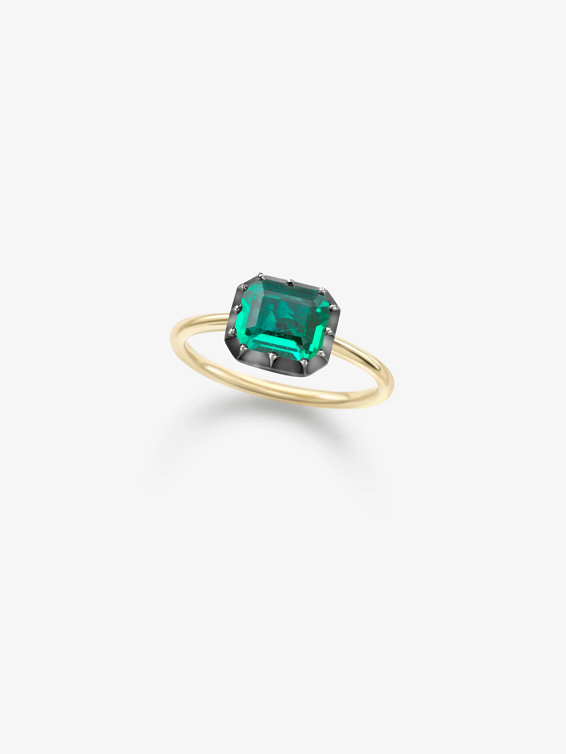 1.39ct East-West Emerald Cut Emerald Button Back Ring View 2