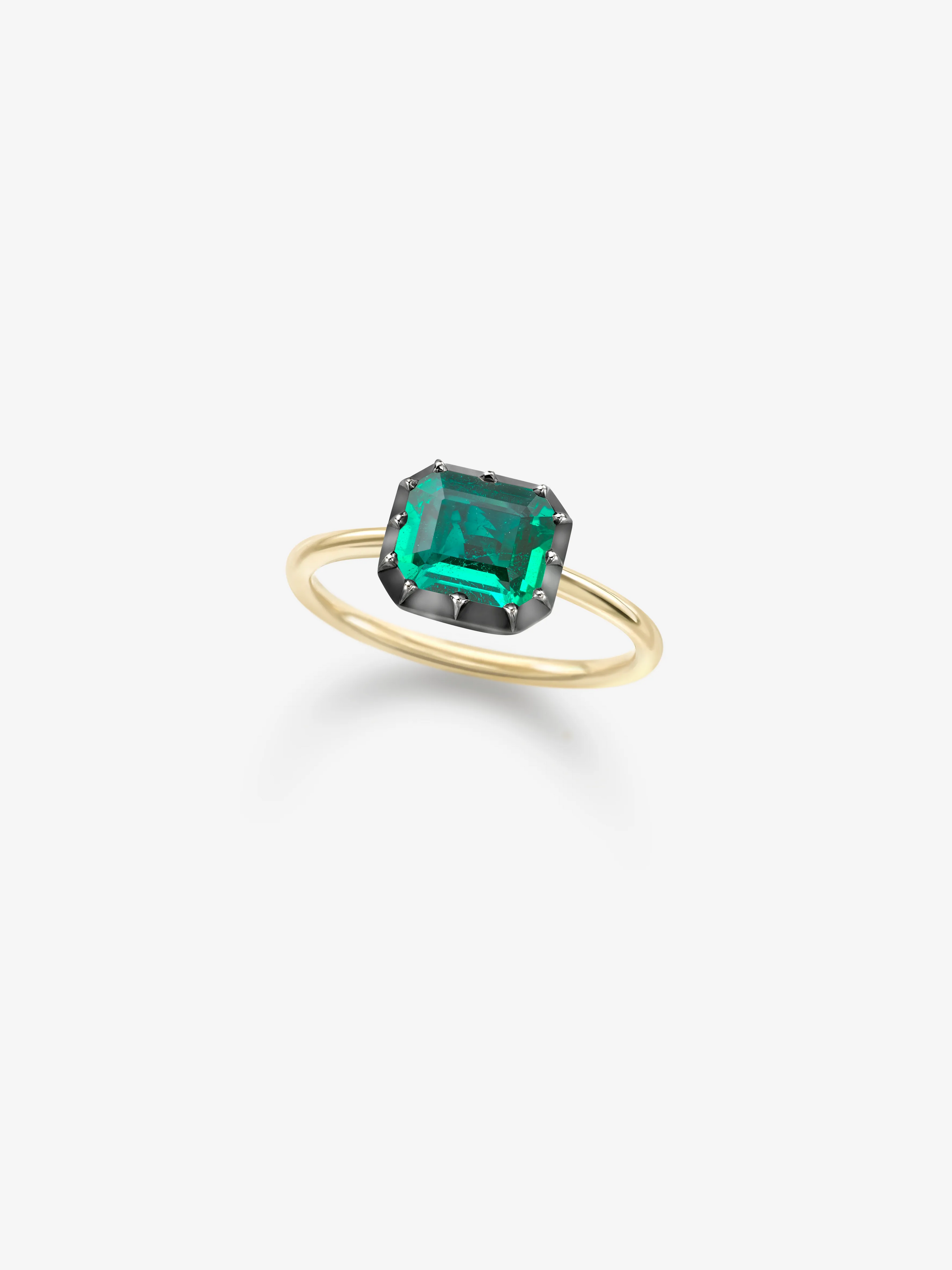 1.39ct East-West Emerald Cut Emerald Button Back Ring View 2