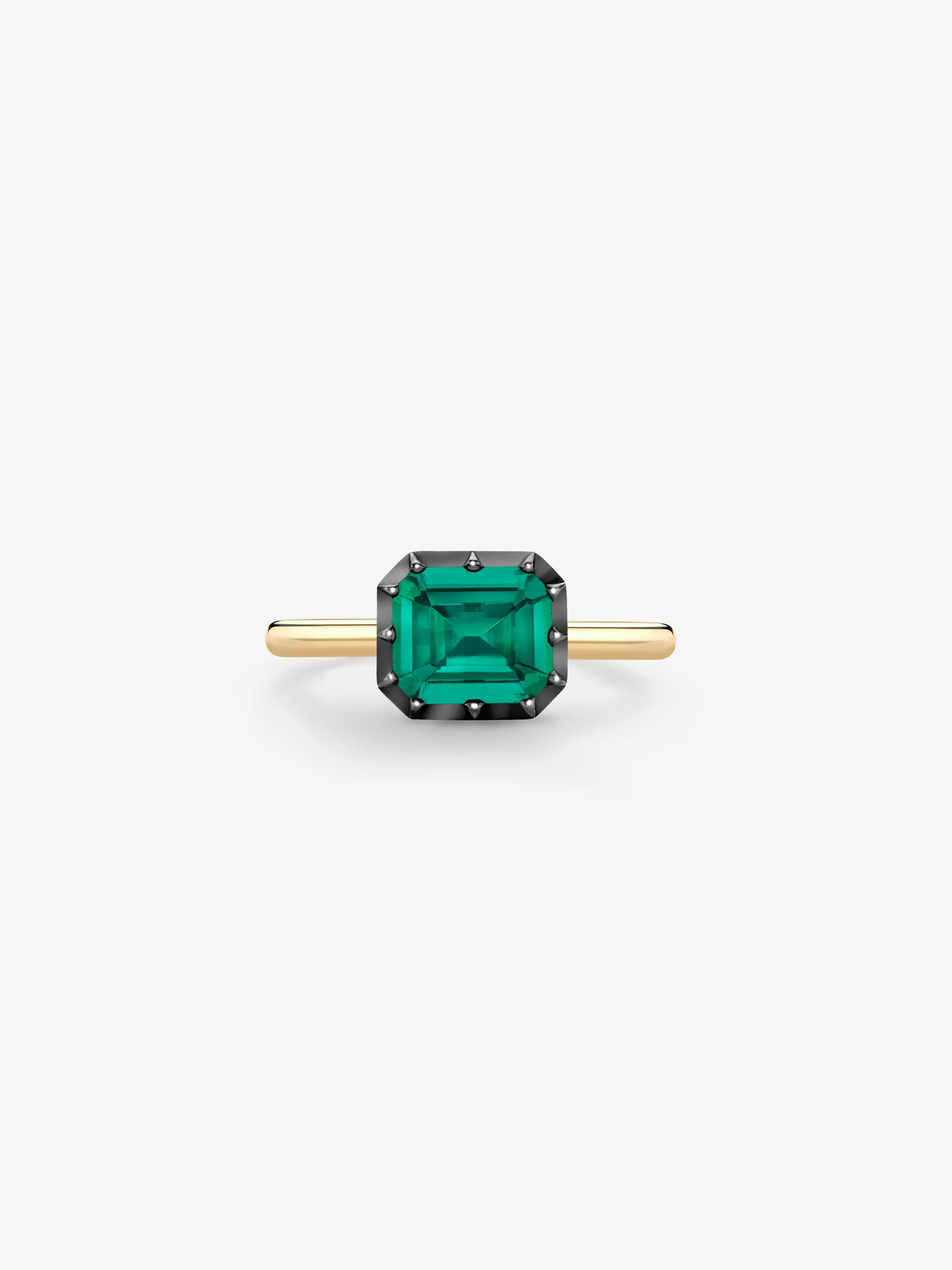 1.39ct East-West Emerald Cut Emerald Button Back Ring View 1