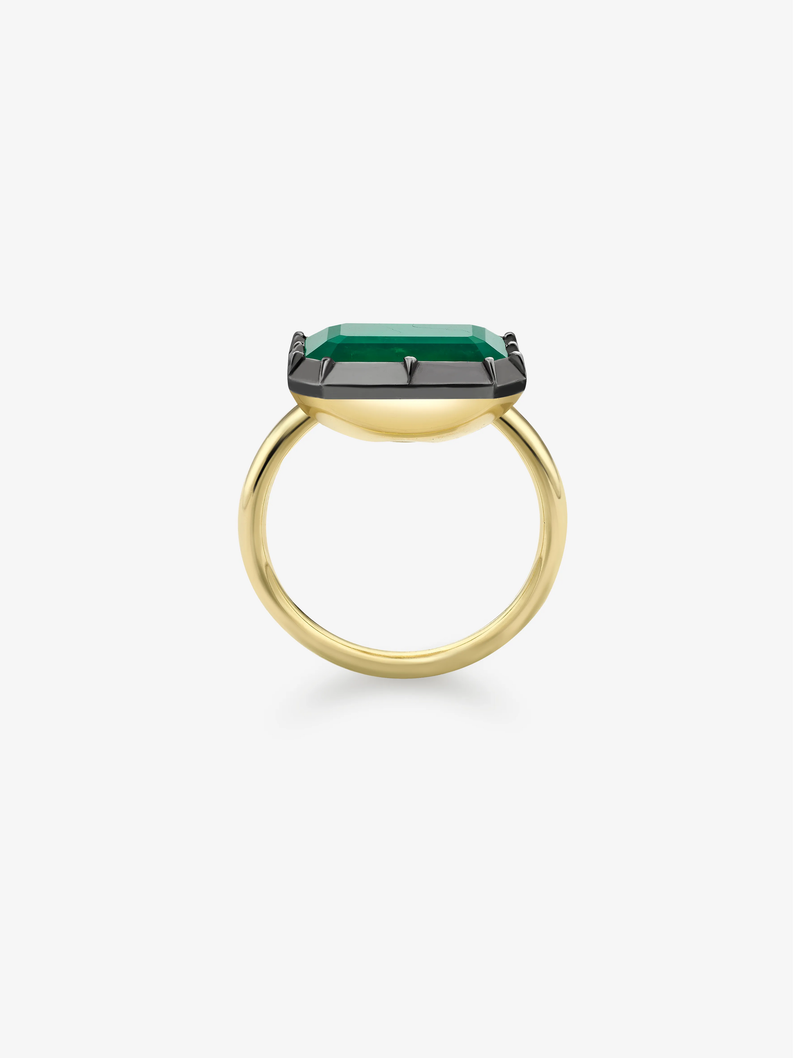 6.69ct East-West Emerald Cut Emerald Button Back Ring View 3