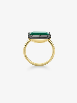 6.69ct East-West Emerald Cut Emerald Button Back Ring