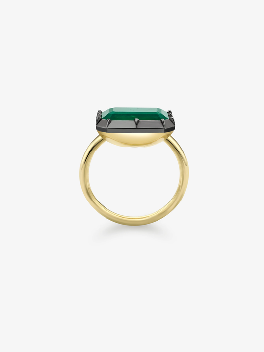 6.69ct East-West Emerald Cut Emerald Button Back Ring View 3