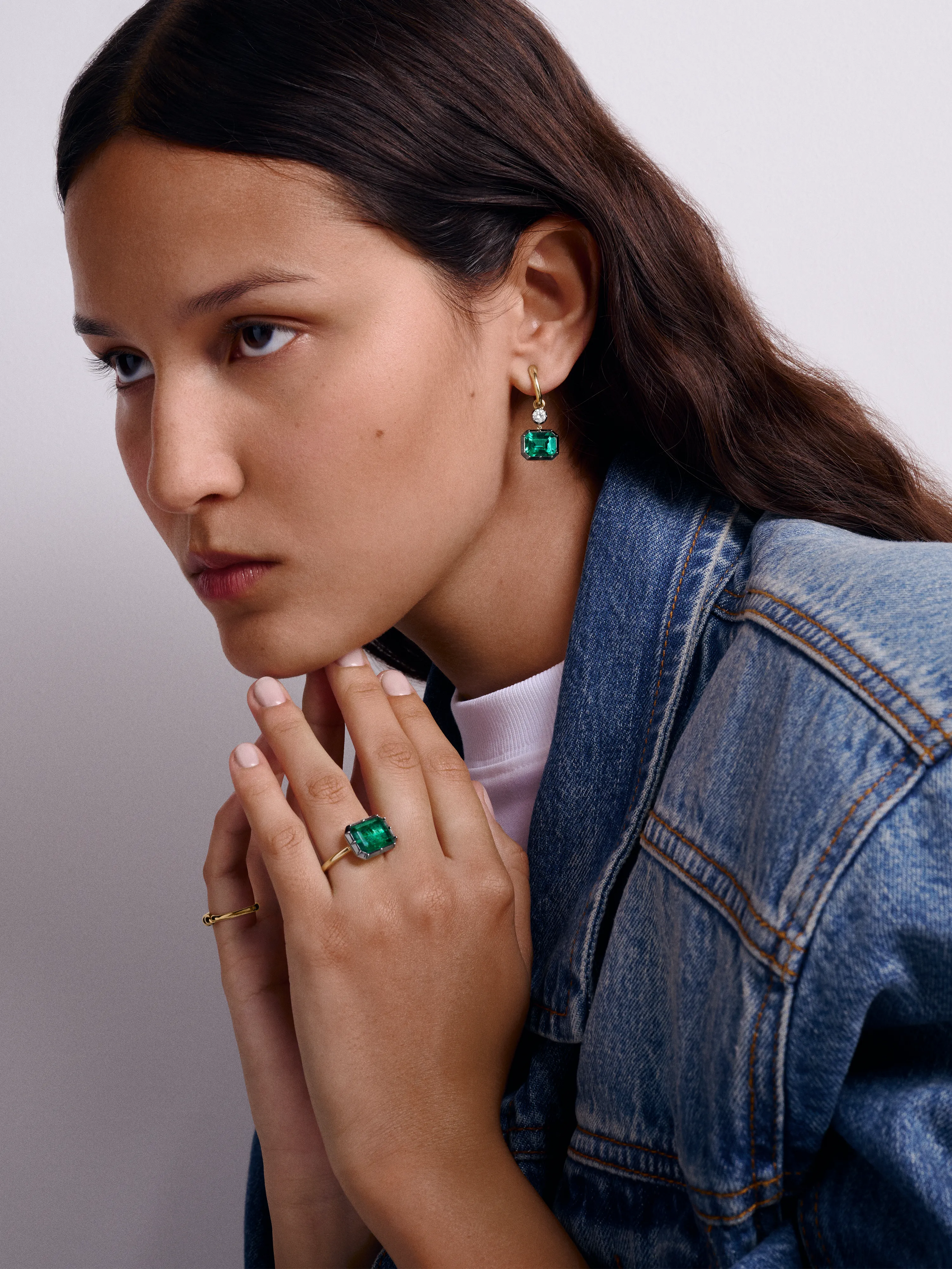 6.69ct East-West Emerald Cut Emerald Button Back Ring View 3