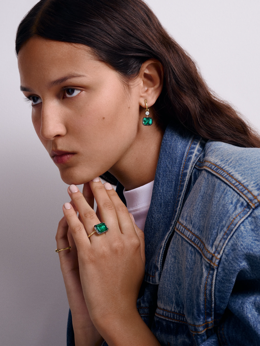 6.69ct East-West Emerald Cut Emerald Button Back Ring View 3