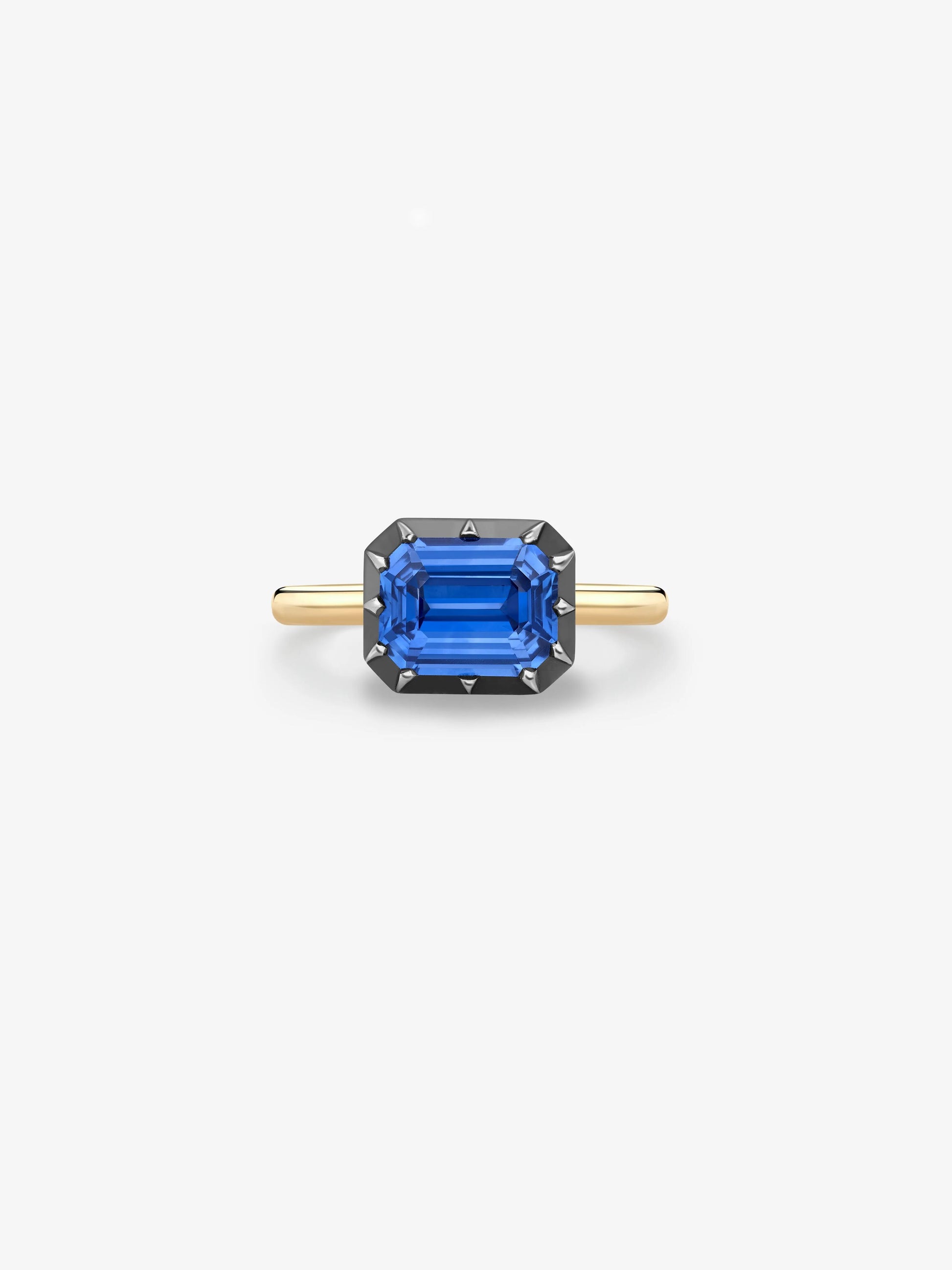 2.05ct Emerald Cut Sapphire Button Back Ring View 1