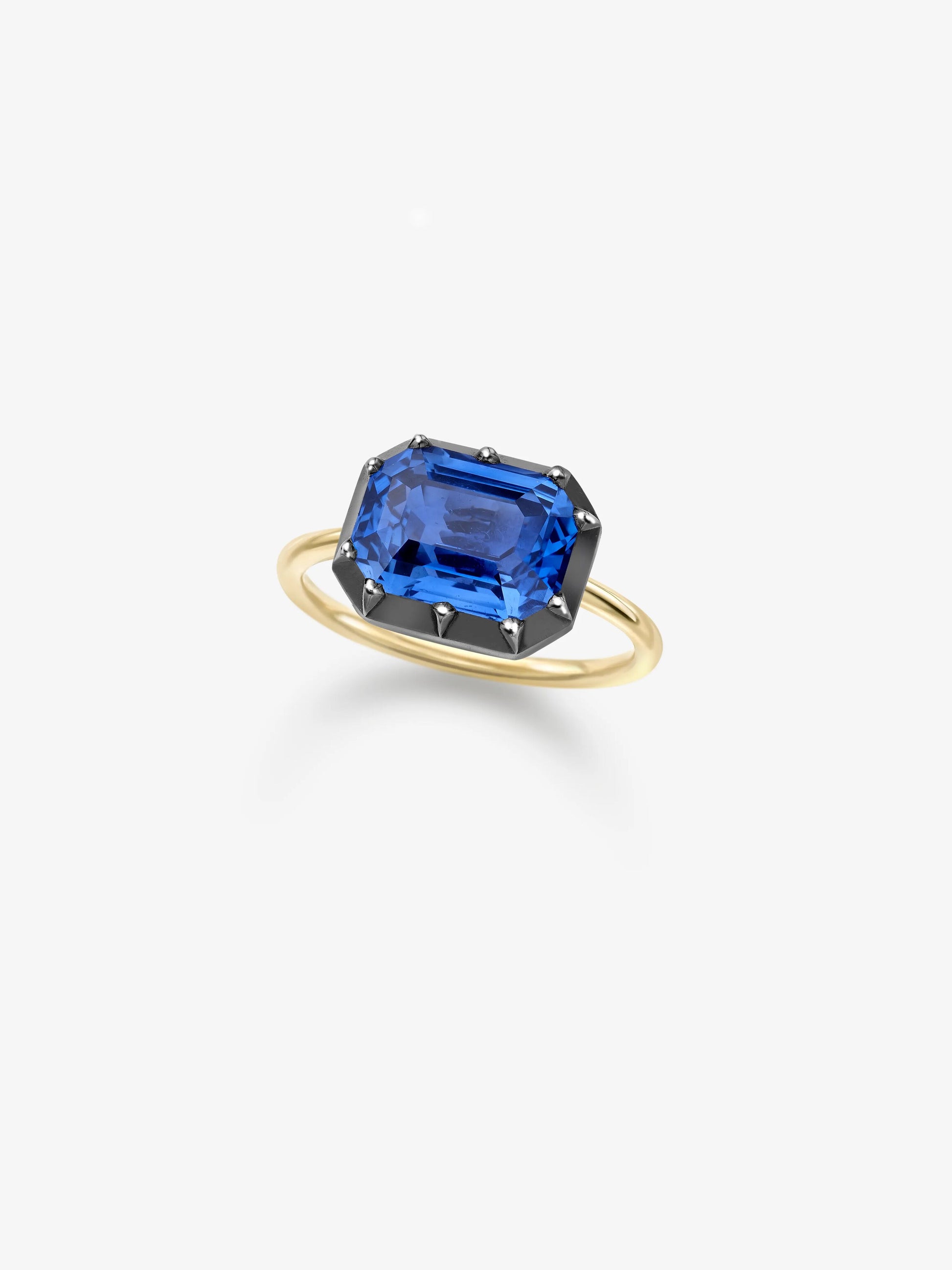 2.05ct Emerald Cut Sapphire Button Back Ring View 2