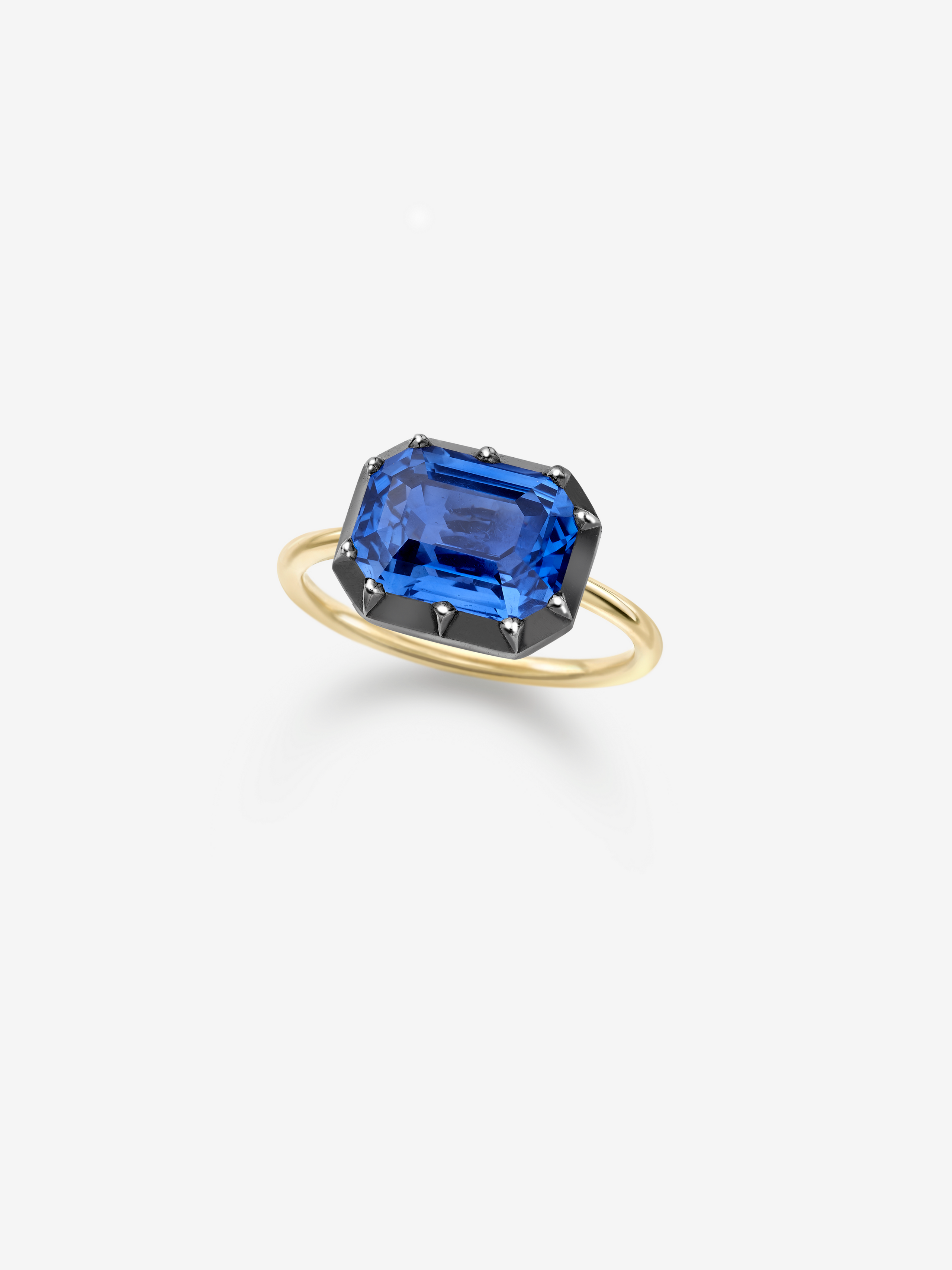 6.08ct East-West Emerald Cut Sapphire Button Back Ring View 2