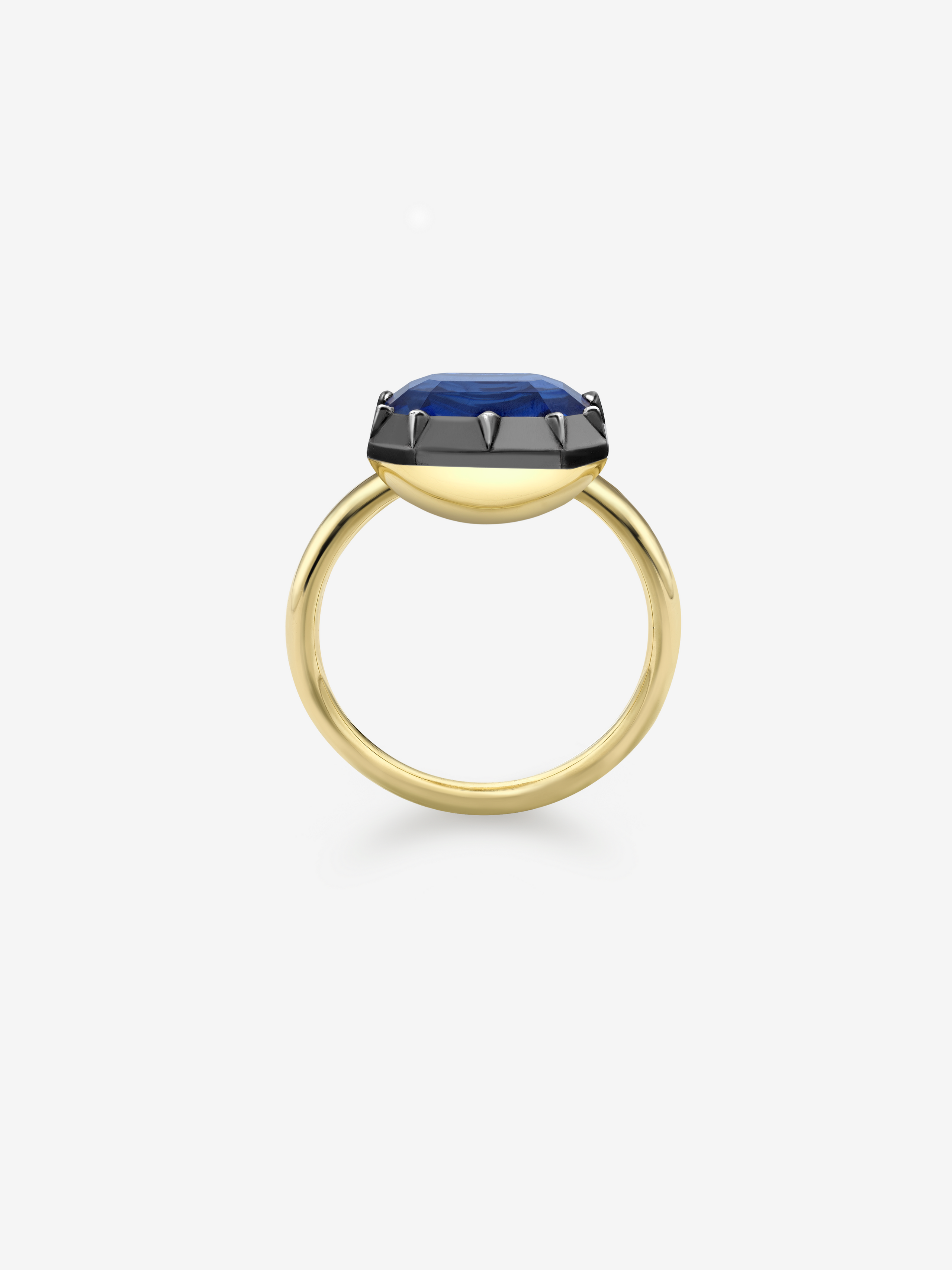 6.08ct East-West Emerald Cut Sapphire Button Back Ring View 3