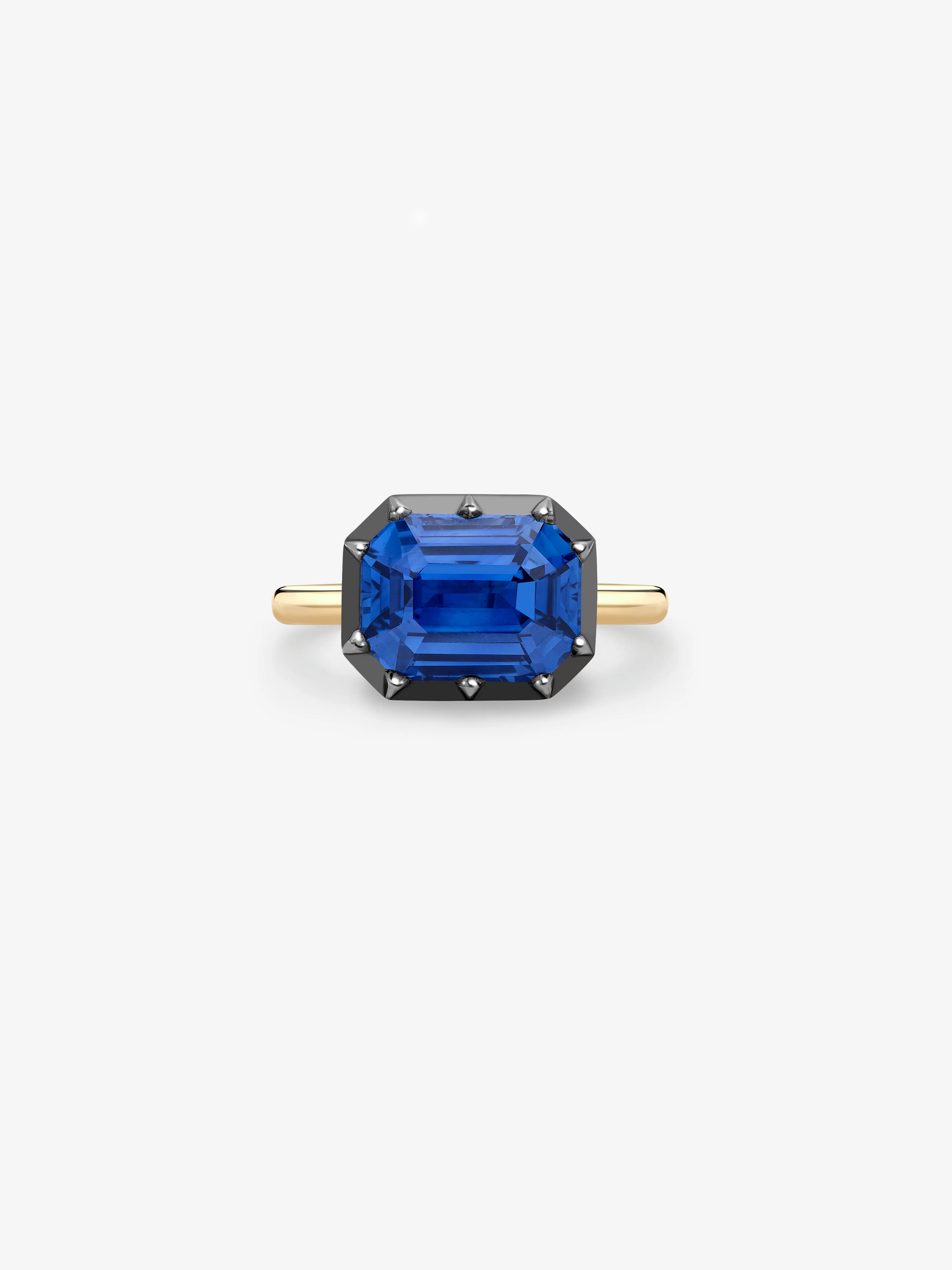 6.08ct East-West Emerald Cut Sapphire Button Back Ring View 1