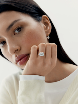 4.03ct East-West Emerald Cut Diamond Button Back Ring