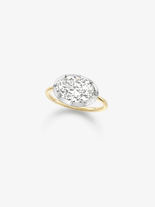 3.10ct East-West Oval Diamond & White Gold Button Back Ring View 2